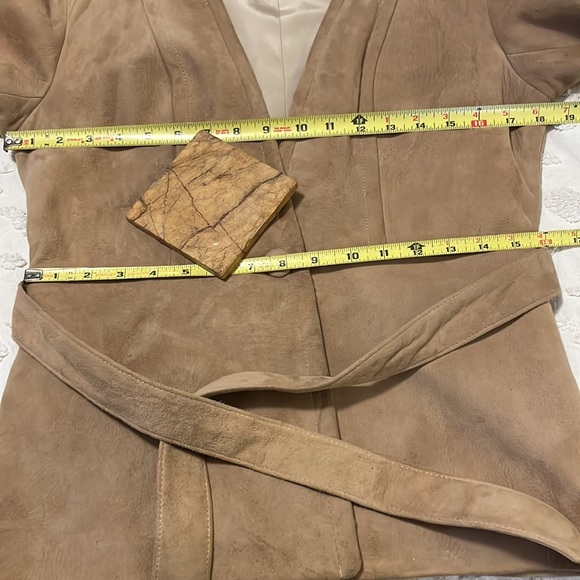 Leather Craft Process Of America Tan Suede One Button Belted Blazer Jacket - Picture 8 of 10